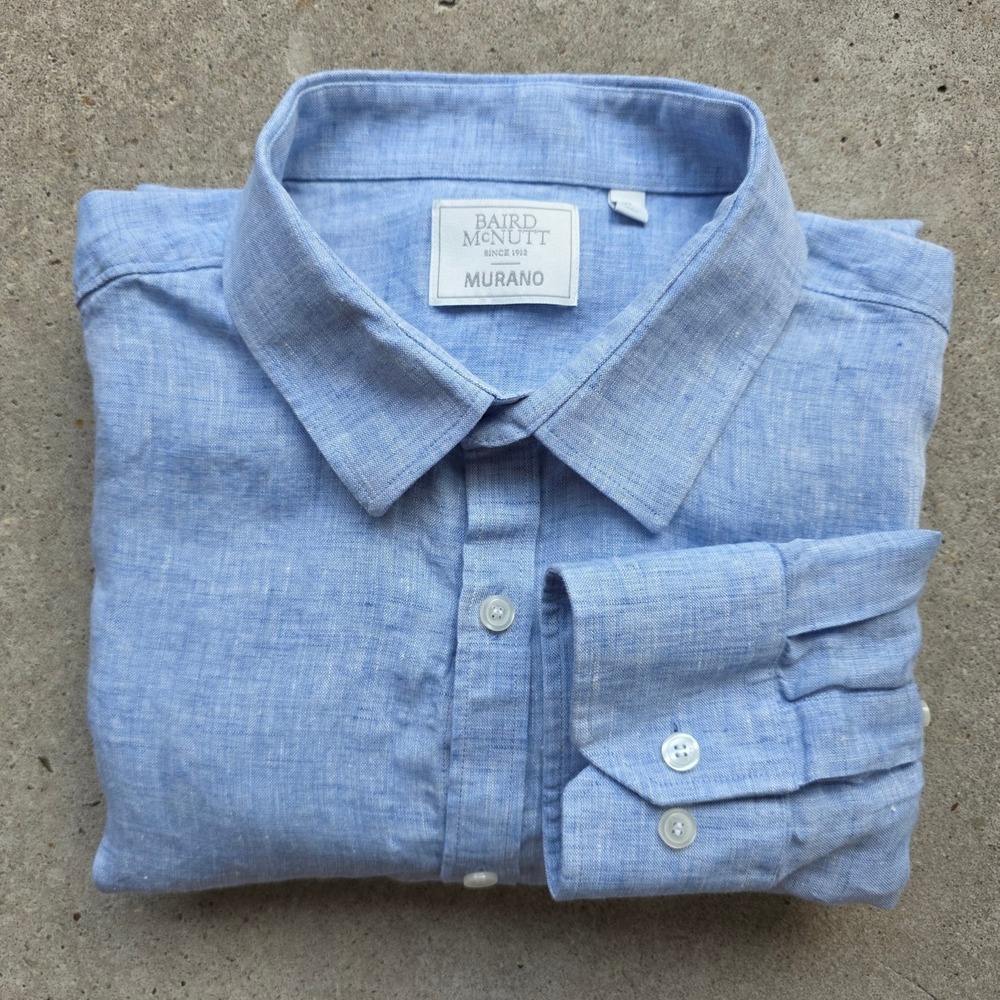 Baird McNutt Murano Linen Button Down Shirt Size XL Light Blue Long Sleeve Irish